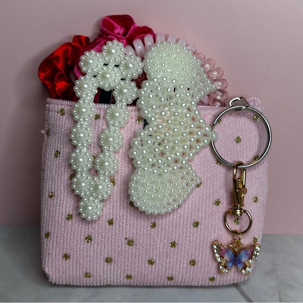 8 Piece Hair Accessories with Storage Pouch and Dazzling Butterfly Keychain